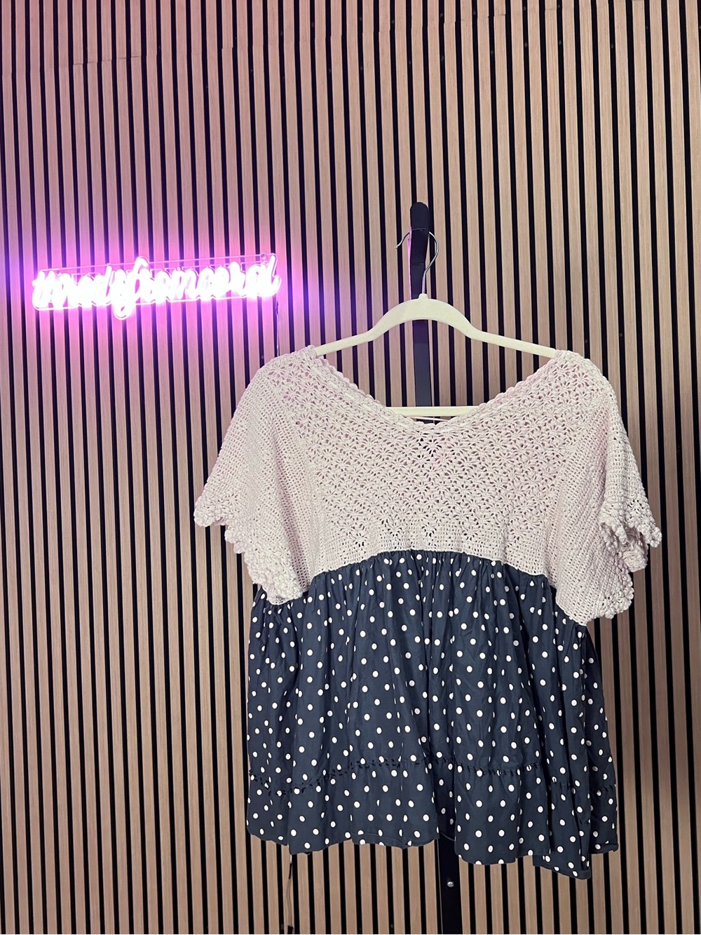 Vintage Magnolia Pearl crochet polkadot top